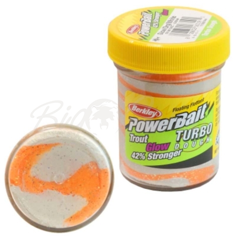 Паста форелевая BERKLEY PowerBait Turbo Dough Glow Trout Bait цв. Оранжевый / белый фото 1