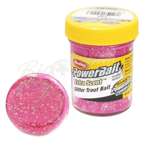 Паста форелевая BERKLEY PowerBait Extra Scent Glitter TroutBait цв. розовый фото 1