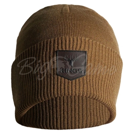 Шапка KING'S Cuffed Basic Beanie with Leather Patch цвет Khaki фото 1