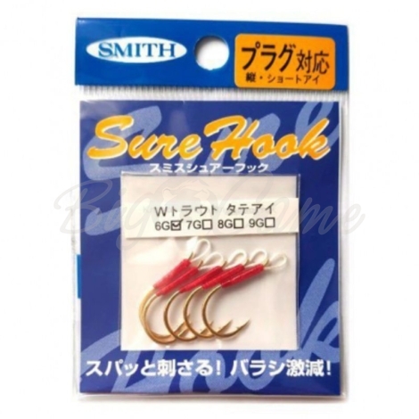 Крючок одинарный SMITH Assist Hook Vertical Gold № 9G (5 шт.) для воблеров и блесен фото 1