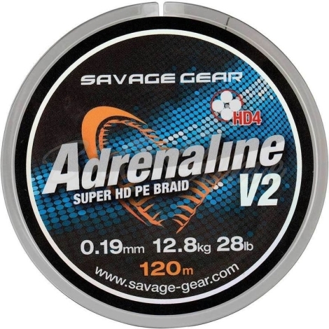 Плетенка SAVAGE GEAR HD4 Adrenaline V2 120 м 0,33 мм цв. серый фото 1