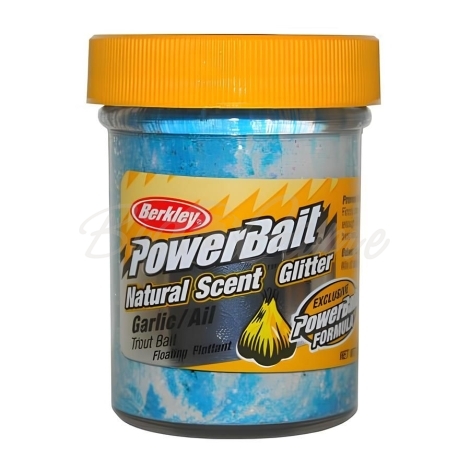 Паста форелевая BERKLEY PowerBait Natural Scent Glitter Trout Bait аттр. Чеснок цв. Неоновый синий фото 1