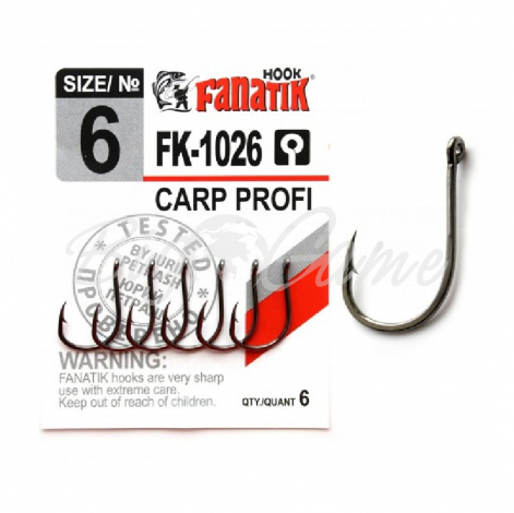 Крючок одинарный FANATIK FK-1026 Carp Profi № 6 (6 шт.) фото 1