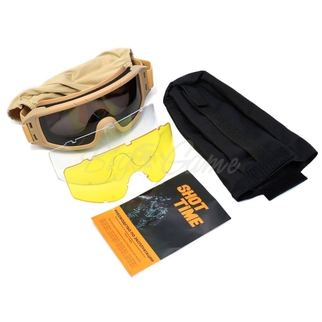 Очки баллистические SHOTTIME Puma защитная ANSI Z87.1 UV400 цв. оправы хаки, линзы - прозрачная, желтая, серая фото 2