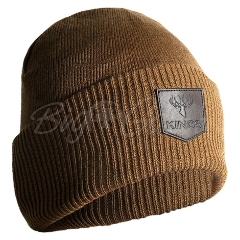 Шапка KING'S Cuffed Basic Beanie with Leather Patch цвет Khaki фото 2