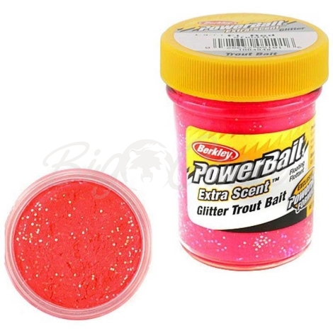 Паста BERKLEY PowerBait Extra Scent Glitter TroutBait  цв. Флюоресцентный красный фото 1