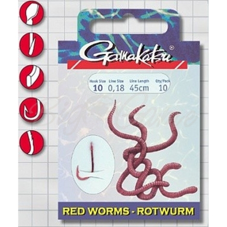 Крючок с поводком GAMAKATSU BKS-5260R Red Worm 45 см № 4 д. поводка 0,25 (10 шт.) фото 1
