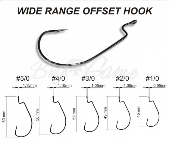 Крючок офсетный CRAZY FISH Wide Range Offset Hook № 3/0 (200 шт.) фото 1