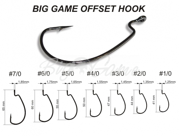 Крючок офсетный CRAZY FISH Big Game Offset Hook № 2/0 (7 шт.) фото 1