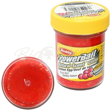 Паста BERKLEY PowerBait Natural Scent Glitter TroutBait аттр. Икра лосося цв. Красный блестящий фото 1