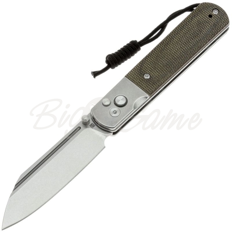 Нож складной полуавтоматический ARTISAN CUTLERY Holm сталь S90V рукоять сталь, микарта цв. Зеленый фото 1