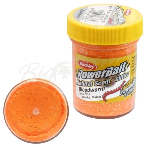 Паста BERKLEY PowerBait Natural Scent Glitter TroutBait аттр. Мотыль цв. Флюоресцентный оранжевый фото 1