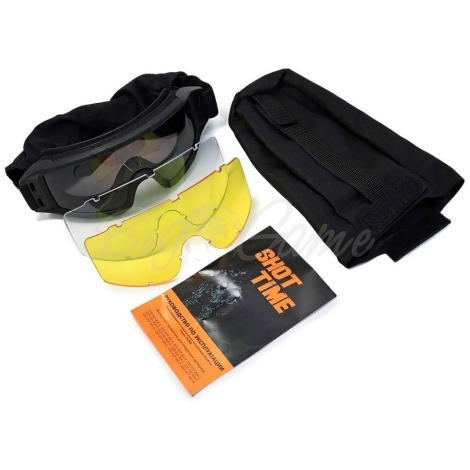 Очки баллистические SHOTTIME Puma защитная ANSI Z87.1 UV400 цв. оправы чёрныйлинза: прозрачная, желтая, серая фото 2