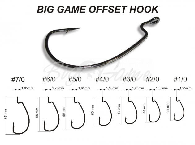 Крючок офсетный CRAZY FISH Big Game Offset Hook № 3/0 (7 шт.) фото 1
