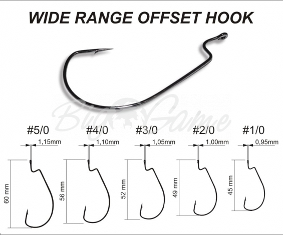 Крючок офсетный CRAZY FISH Wide Range Offset Hook № 5/0 (1000 шт.) фото 1