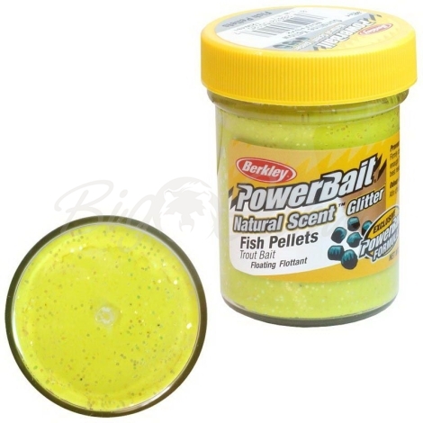 Паста BERKLEY PowerBait Natural Scent Glitter TroutBait аттр. Пелец цв. Солнечный желтый фото 1