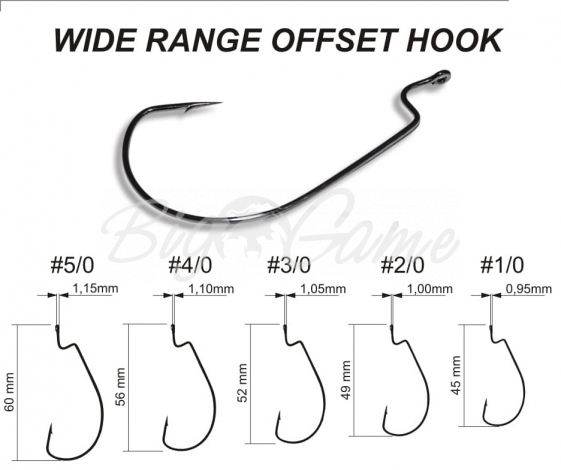 Крючок офсетный CRAZY FISH Wide Range Offset Hook № 2/0 (1000 шт.) фото 1