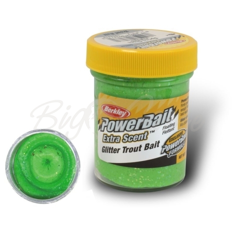 Паста BERKLEY PowerBait Extra Scent Glitter TroutBait цв. Весенний зеленый фото 1