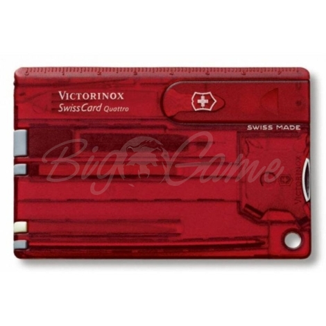 Швейцарская карточка VICTORINOX SwissCard Quattro 13 функций цв. красный полупрозрачный фото 1