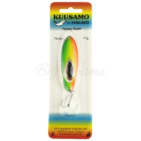 Блесна колеблющаяся KUUSAMO Taimen SUPER 75/17 код цв. GR/FYe/FR-C фото 2