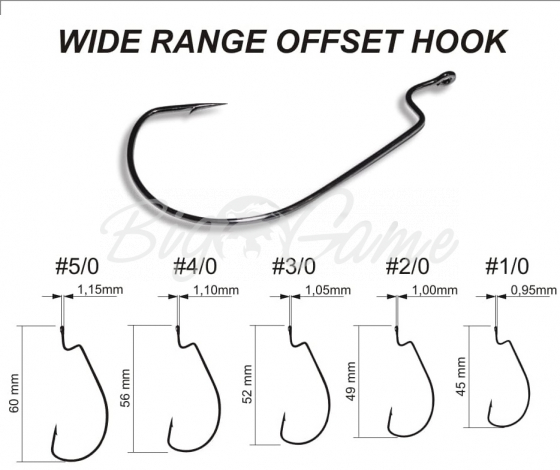 Крючок офсетный CRAZY FISH Wide Range Offset Hook № 1/0 (200 шт.) фото 1