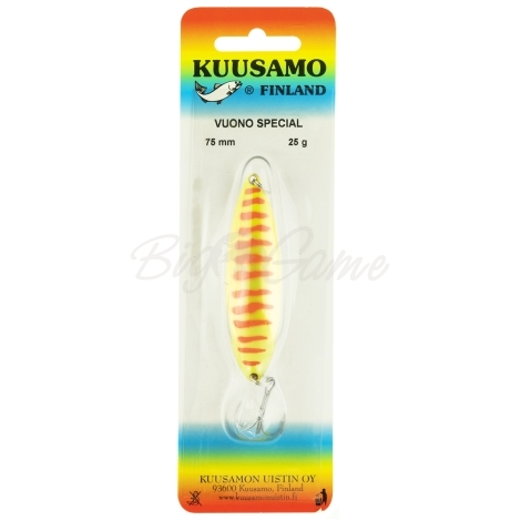 Блесна колеблющаяся KUUSAMO Vuono Special 75/25 код цв. FR/Fye-S  фото 3