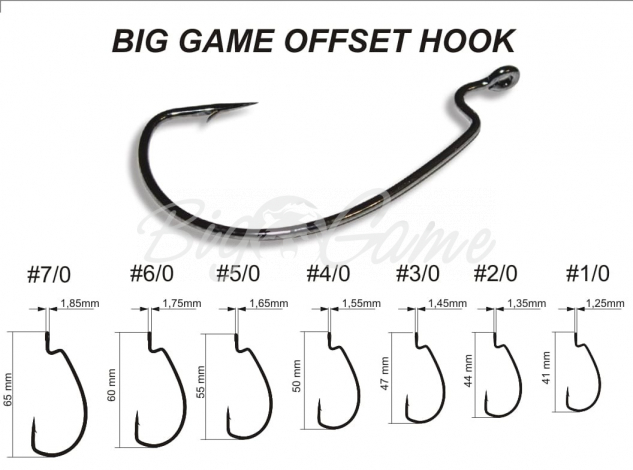 Крючок офсетный CRAZY FISH Big Game Offset Hook № 3/0 (200 шт.) фото 1