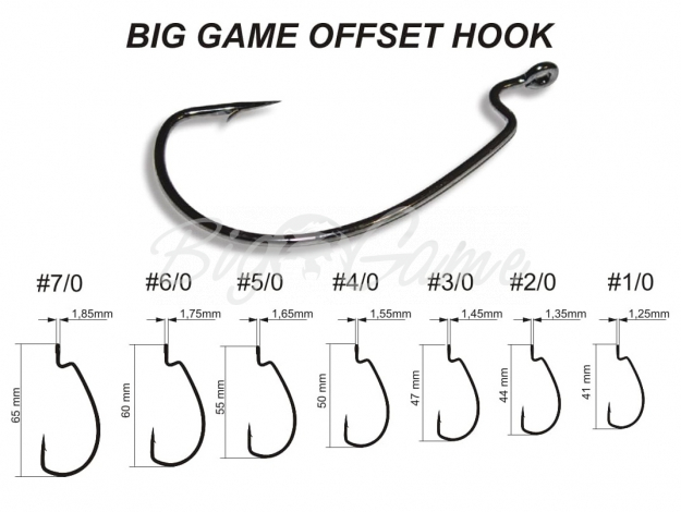 Крючок офсетный CRAZY FISH Big Game Offset Hook № 1/0 (8 шт.) фото 1