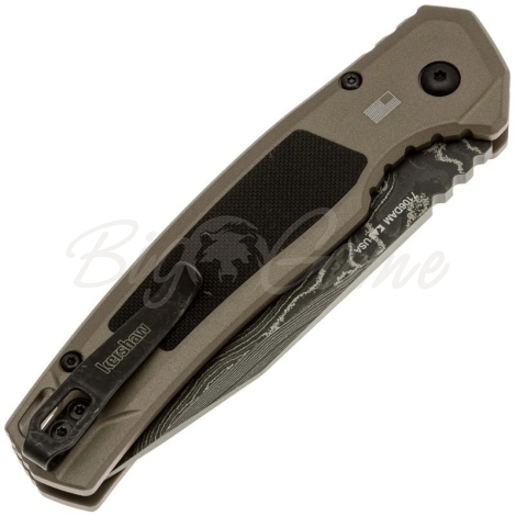Нож складной автоматический KERSHAW Launch 21 Дамасская сталь рукоять Алюминий 6061-T6 цв. Бежевый фото 3