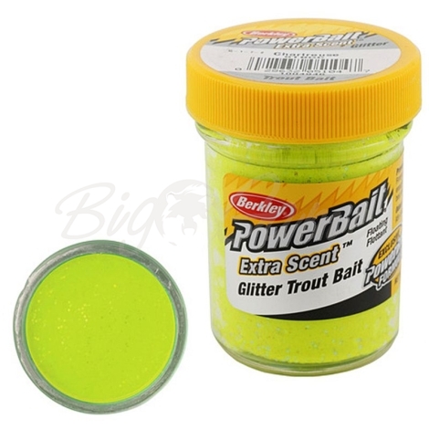 Паста BERKLEY PowerBait Extra Scent Glitter TroutBait цв. Шартрез фото 1