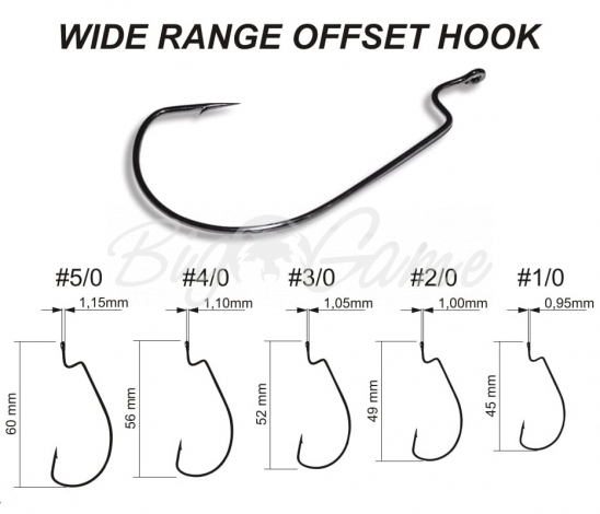 Крючок офсетный CRAZY FISH Wide Range Offset Hook № 5/0 (200 шт.) фото 1