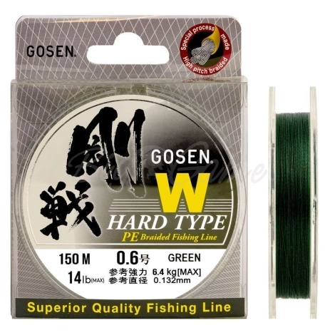 Плетенка GOSEN 4PE W Braid Hard Type 150 м цв. Темно-зеленый № 0,6 фото 1