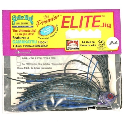 Бактейл STRIKE KING Premier Elite Jig 14 г (1/2 oz) цв. black / blue /purple flash фото 1