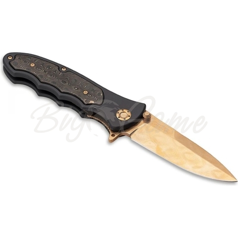 Нож складной BOKER Leopard-Damast III Gold дамасская сталь рукоять сплав AlMgSi1 цв. Коричневый фото 2