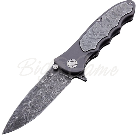 Нож складной BOKER Leopard-Damast III Collection дамасская сталь рукоять сплав AlMgSi1 цв. Черный фото 1