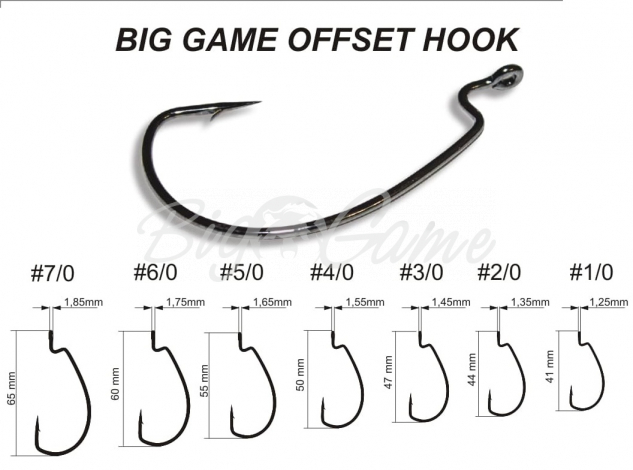 Крючок офсетный CRAZY FISH Big Game Offset Hook № 1/0 (200 шт.) фото 1