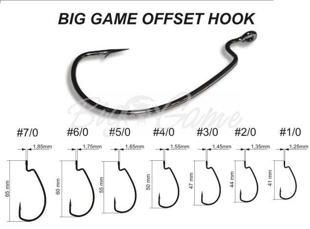 Крючок офсетный CRAZY FISH Big Game Offset Hook № 2/0 (200 шт.) фото 1