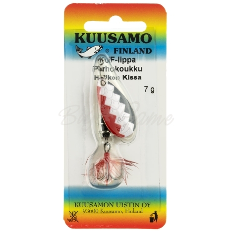 Блесна вращающаяся KUUSAMO Kuf-Lippa 40/7 (с опереньем) код цв. W/R/BL-C фото 2