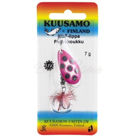 Блесна вращающаяся KUUSAMO Kuf-Lippa 40/7 (с опереньем) код цв. BL/Pink/W-S, UV фото 2