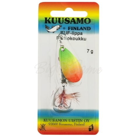 Блесна вращающаяся KUUSAMO Kuf-Lippa 40/7 (с опереньем) код цв. FR/FYe/GR фото 2