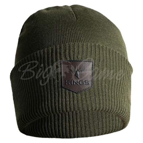 Шапка KING'S Cuffed Basic Beanie with Leather Patch цвет Olive фото 1