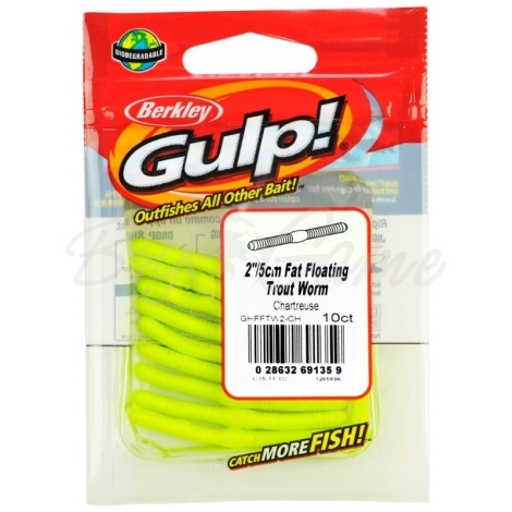 Червь BERKLEY Gulp Fat Floating Trout Worm (10 шт.) цв. Bubble Gum фото 2