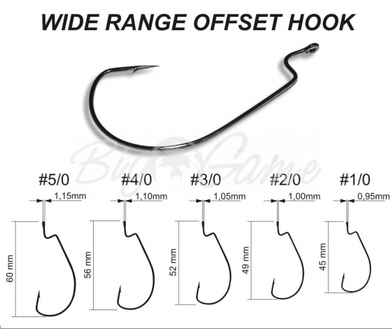 Крючок офсетный CRAZY FISH Wide Range Offset Hook № 4/0 (200 шт.) фото 1