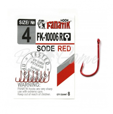 Крючок одинарный FANATIK FK-10006 Sode Red № 4 (8 шт.) фото 1