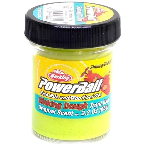 Паста форелевая BERKLEY PowerBait Sinking Dough Original Scent Glitter Trout Bait цв. Ярко-желтый фото 1