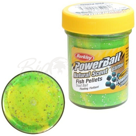 Паста BERKLEY PowerBait Natural Scent Glitter TroutBait аттр. Пелец цв. Флюоресцентный зелено-желтый фото 1