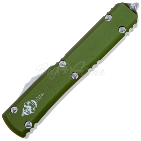 Нож автоматический MICROTECH Ultratech Hellhound клинок Stainless Damascus рукоять алюминий 6061 T-6 цв. Зеленый фото 3