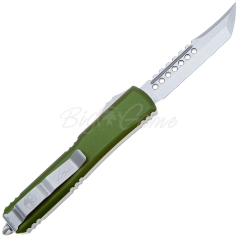 Нож автоматический MICROTECH Ultratech Hellhound клинок Stainless Damascus рукоять алюминий 6061 T-6 цв. Зеленый фото 4