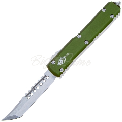 Нож автоматический MICROTECH Ultratech Hellhound клинок Stainless Damascus рукоять алюминий 6061 T-6 цв. Зеленый фото 1