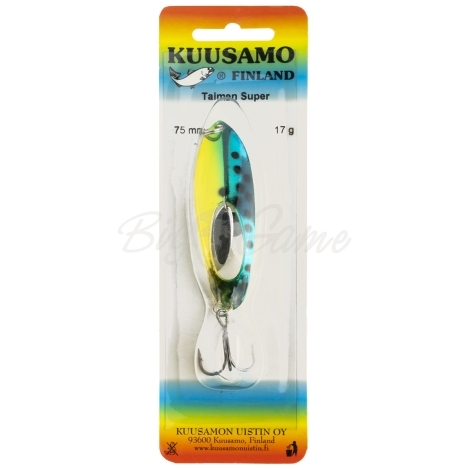 Блесна колеблющаяся KUUSAMO Taimen SUPER 75/17 код цв. GR/BLU/S  фото 2